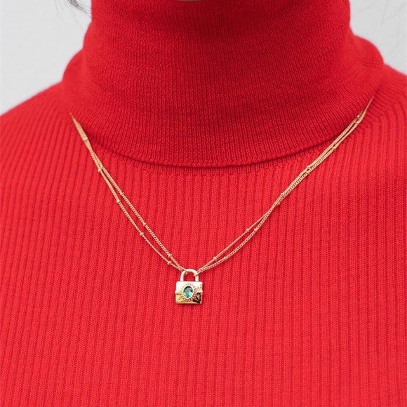 Emerald Necklace, Green emerald necklace, padlock necklace, layer necklaces set - Picture 1 of 7